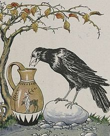 (The Crow and the Pitcher, illustrated by Milo Winter in 1919)