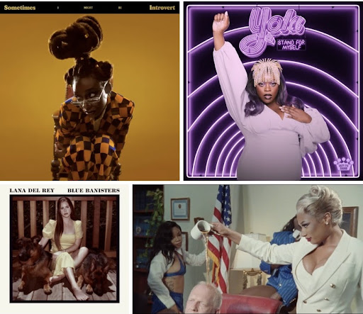 (Photos- Left to Right/Top to Bottom: Sometimes I Might Be Introvert - Little Simz, Stand For Myself - Yola, Blue Banisters - Lana Del Rey, Music Video For T*** S*** - Megan Thee Stallion)